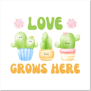 Love Grows Here Watercolor Cacti and Succulents Potted Plants | Perfect for Cactus Lover & Succulent Lover Posters and Art